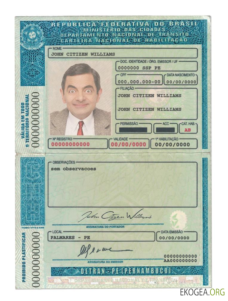 Brazil (Detran Pe, Pernambuco) driving license